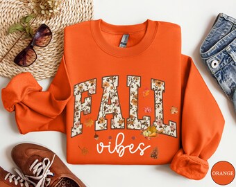 Floral Fall Vibes Sweatshirt : Pumpkin Season Sweater, Thanksgiving Sweatshirt, Fall Apparel, Autumn Hoodie