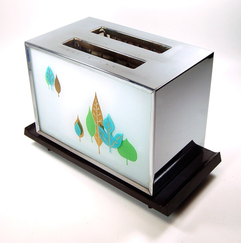 Vintage Chrome Sunbeam Toaster Turquoise Gold Leaves 1960 Etsy