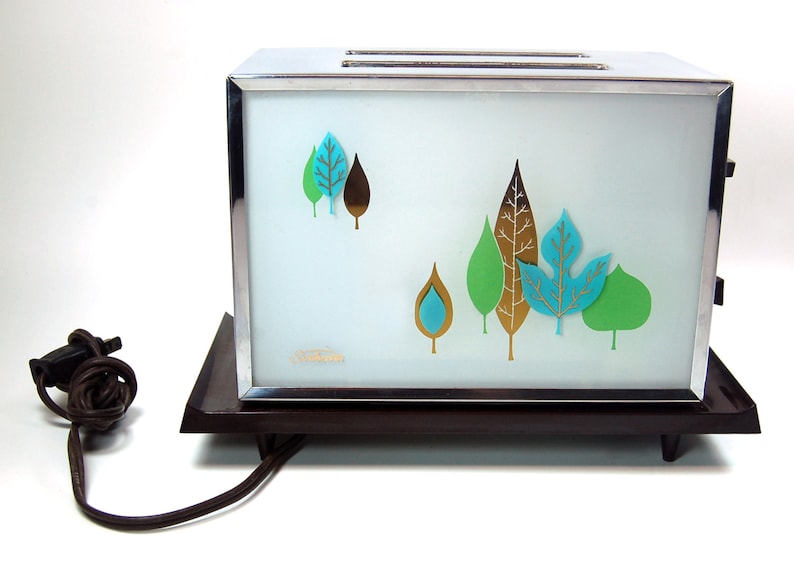 Vintage Chrome Sunbeam Toaster Turquoise Gold Leaves 1960 Etsy