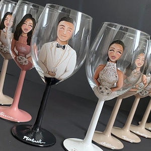 Bridesmaid Portrait Glasses, Personalized Hand-Painted Flutes, Custom Bridal Shower & Bachelorette Party, Custom Unique Glassware