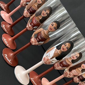 Bridesmaid Portrait Glasses, Personalized Hand-Painted Flutes, Custom Bridal Shower & Bachelorette Party Drinkware