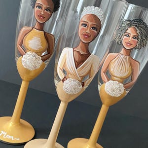 Bridesmaid Portrait Glasses, Personalized Hand-Painted Flutes, Custom Bridal Shower & Bachelorette Party Drinkware