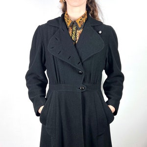 Vintage 1930s 1940s Long Coat Jacket / Vintage Boucle Black Coat Jacket / 40s Wool Suit Jacket / Rockabilly Pin Up Pinup VLV Large Medium image 1