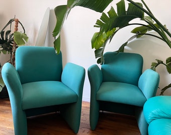 Vintage 1980s Chiclet Chairs Postmodern Turquoise Blue