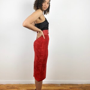 Vintage 80s Suede Skirt / 1980s Vintage Red Leather Skirt / Leather Pencil Skirt / Long 80s Skirt / 1990s 90s / XS Small / Red Leather Skirt image 6