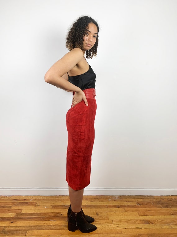 Vintage 80s Suede Skirt / 1980s Vintage Red Leath… - image 6