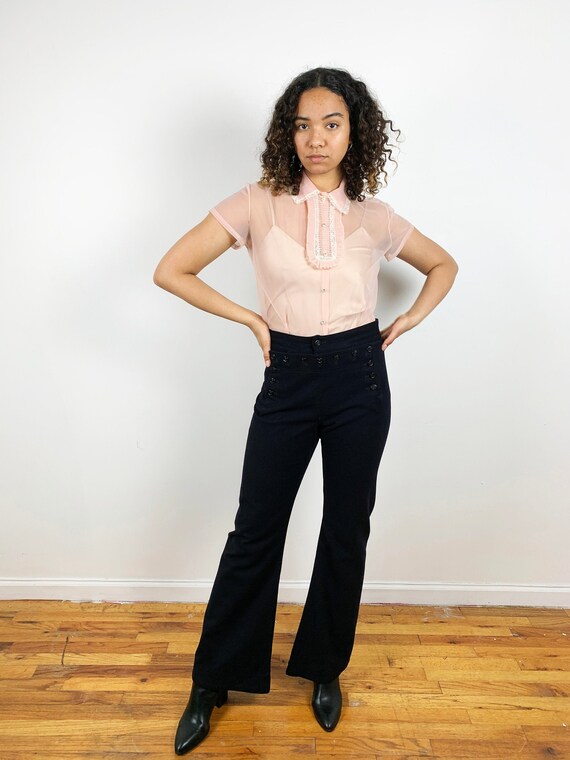 Vintage 60s 70s Sailor Pants / Vintage Navy Wool S