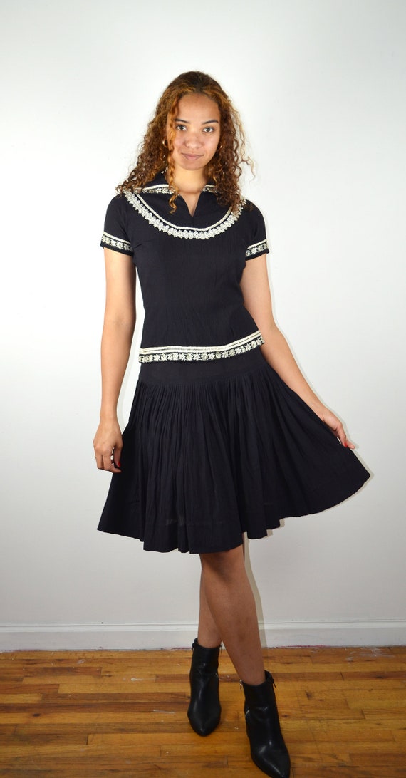 Vintage 50s Patio Skirt Set Dress / 1950s Mexican… - image 1