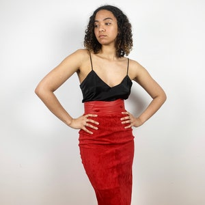 Vintage 80s Suede Skirt / 1980s Vintage Red Leather Skirt / Leather Pencil Skirt / Long 80s Skirt / 1990s 90s / XS Small / Red Leather Skirt image 5
