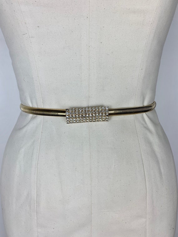 Vintage 80s Gold Snake Chain Belt Rhinestone 1980s