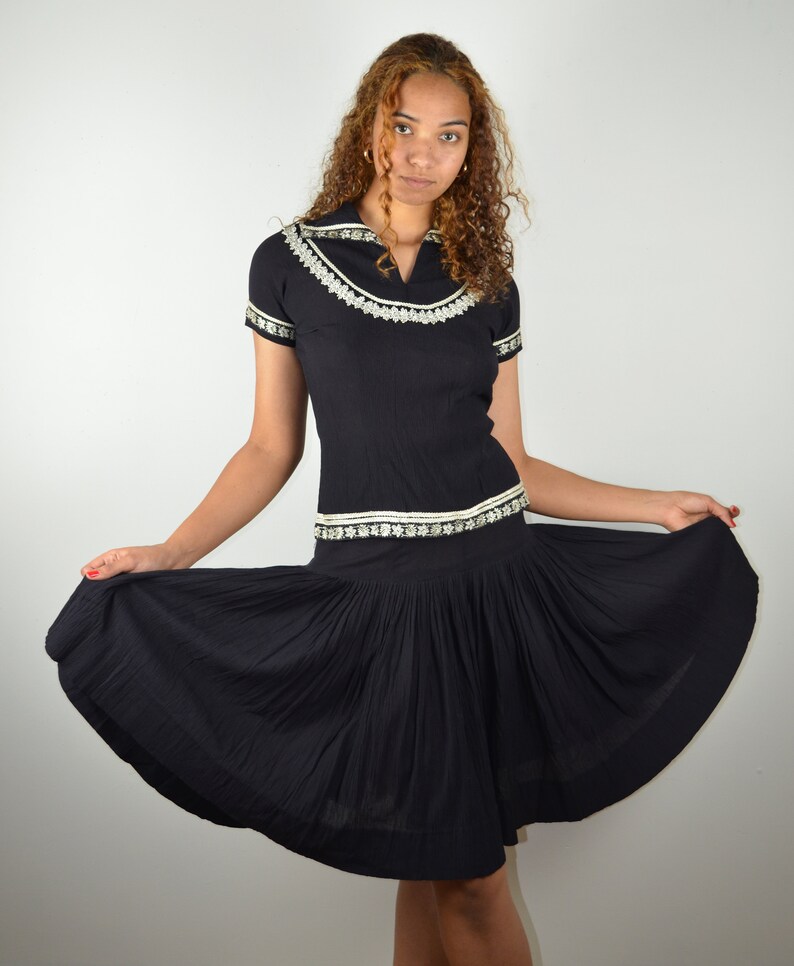 Vintage 50s Patio Skirt Set Dress / 1950s Mexican Squaw Patio Dress