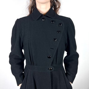 Vintage 1930s 1940s Long Coat Jacket / Vintage Boucle Black Coat Jacket / 40s Wool Suit Jacket / Rockabilly Pin Up Pinup VLV Large Medium image 8