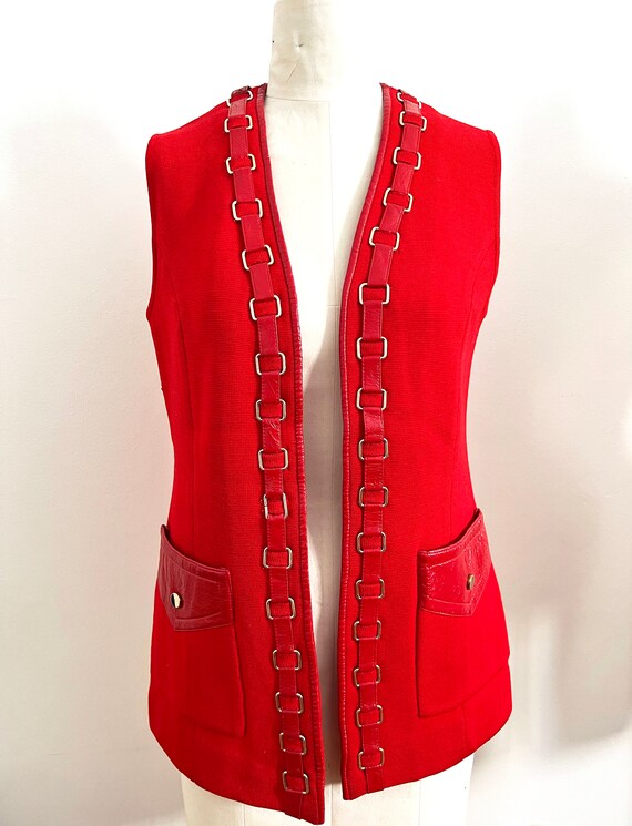 Vintage 60s Red Gold Double Knit Pant Leather Vest / Twiggy | Etsy