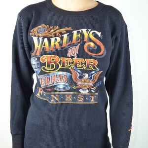 Vintage 90s Harley Davidson Shirt / Long Sleeve Womens Mens / 1980s 1990s Graphic Tee Shirt Waffle Knit Biker Motorcycle Beer Medium Large image 2