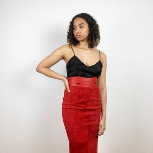 Vintage 80s Suede Skirt / 1980s Vintage Red Leather Skirt / Leather Pencil Skirt / Long 80s Skirt / 1990s 90s / XS Small / Red Leather Skirt image 7