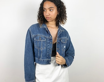 Vintage 90s Calvin Klein Denim Jacket / 1990s CK Jacket Jean / Cropped Denim Jacket / Punk Hipster Trucker / Preppy Boho Small XS Medium