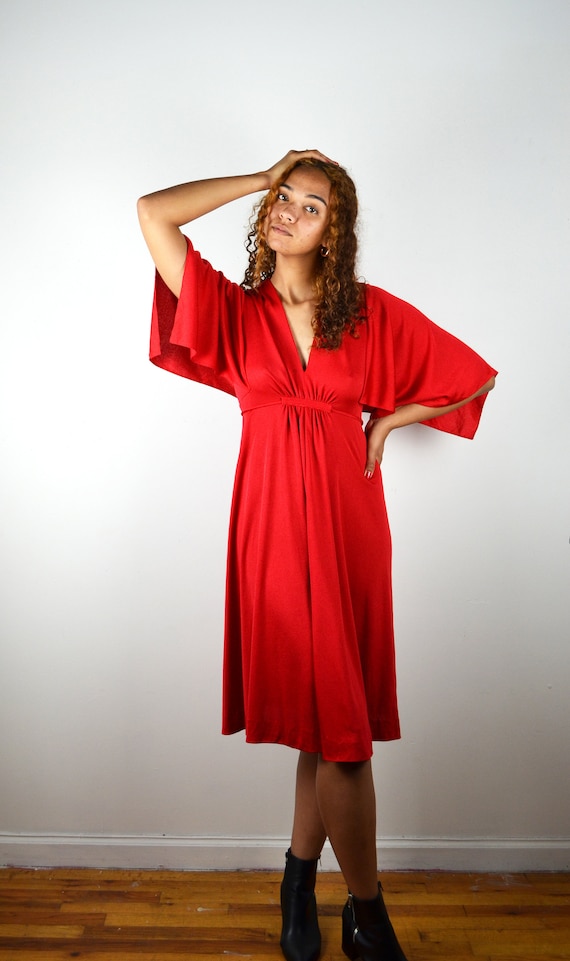 Vintage 70s 80s Disco Dress / 1970s Vintage Cherry Red Dress