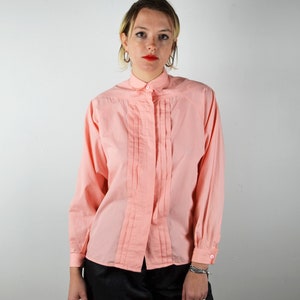 Vintage 80s Button Up Shirt / DETAILS / Peach Pink Blouse Top / 1980s 1990s 90s / Small XS Medium / Pleats Cuffs image 5