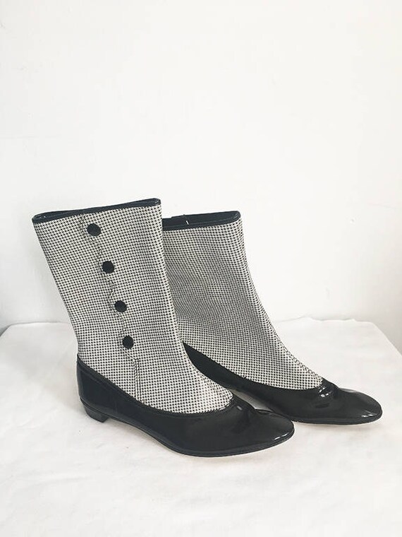 Vintage 60s 1960s RARE Mod Twiggy White Black Leat