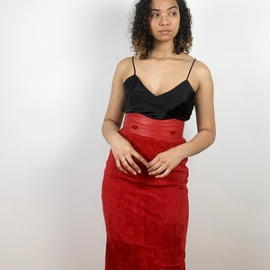 Vintage 80s Suede Skirt / 1980s Vintage Red Leather Skirt / Leather Pencil Skirt / Long 80s Skirt / 1990s 90s / XS Small / Red Leather Skirt image 9