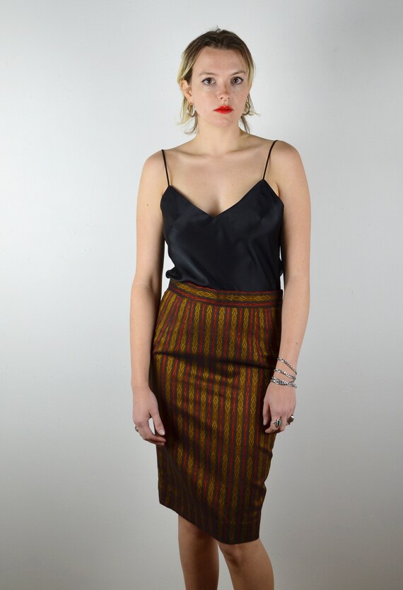 Vintage 80s Does 50s Pencil Skirt / 1980s Striped… - image 5