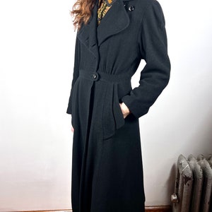 Vintage 1930s 1940s Long Coat Jacket / Vintage Boucle Black Coat Jacket / 40s Wool Suit Jacket / Rockabilly Pin Up Pinup VLV Large Medium image 6