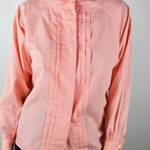 Vintage 80s Button Up Shirt / DETAILS / Peach Pink Blouse Top / 1980s 1990s 90s / Small XS Medium / Pleats Cuffs image 7