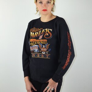 Vintage 90s Harley Davidson Shirt / Long Sleeve Womens Mens / 1980s 1990s Graphic Tee Shirt Waffle Knit Biker Motorcycle Beer Medium Large image 7