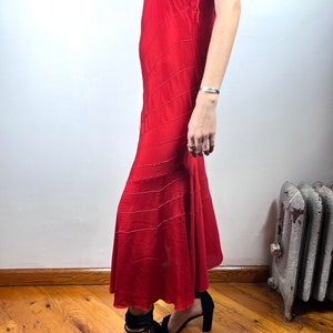 Vintage 30s 40s Red Crepe Dress / 1940s 1930s Vintage Dress / RARE / Fishtail Skirt Puff Sleeves / Pin Up Pinup Rockabilly VLV / Small XS image 5