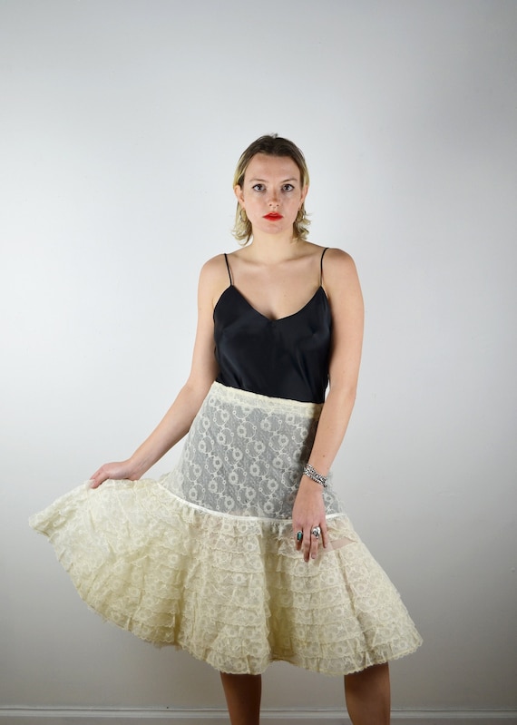 Vintage 50s Crinoline Petticoat White Skirt Slip … - image 1