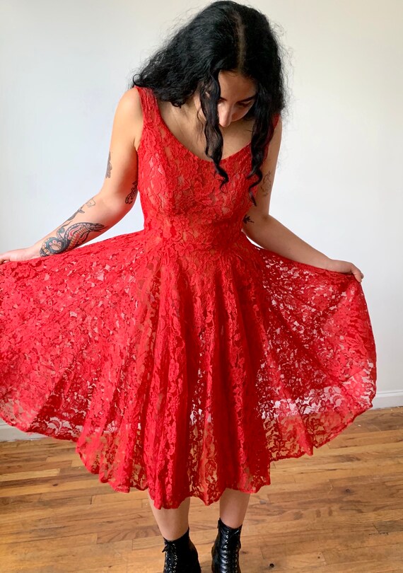 vintage red lace dress