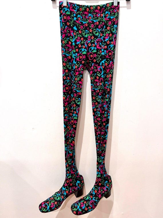 Vintage 60s RARE PAN T BOOTS Size 8 - 9 Mod Floral Leggings