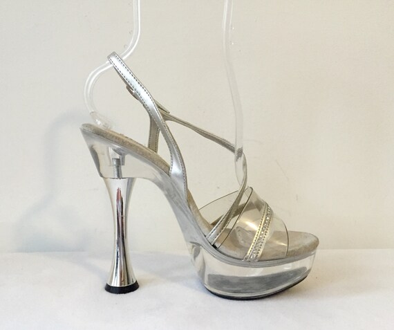 silver stripper heels