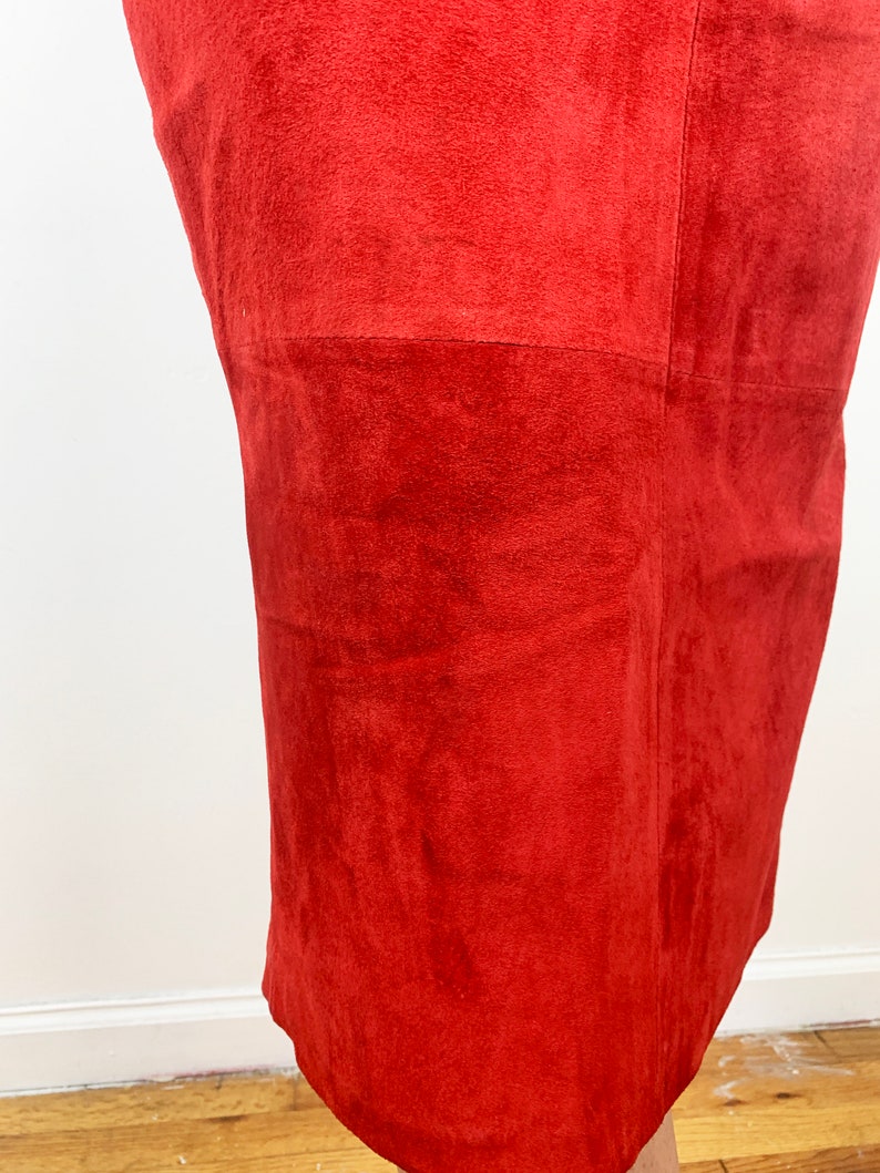 Vintage 80s Suede Skirt / 1980s Vintage Red Leather Skirt / Leather Pencil Skirt / Long 80s Skirt / 1990s 90s / XS Small / Red Leather Skirt image 10