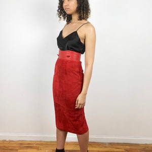 Vintage 80s Suede Skirt / 1980s Vintage Red Leather Skirt / Leather Pencil Skirt / Long 80s Skirt / 1990s 90s / XS Small / Red Leather Skirt image 3