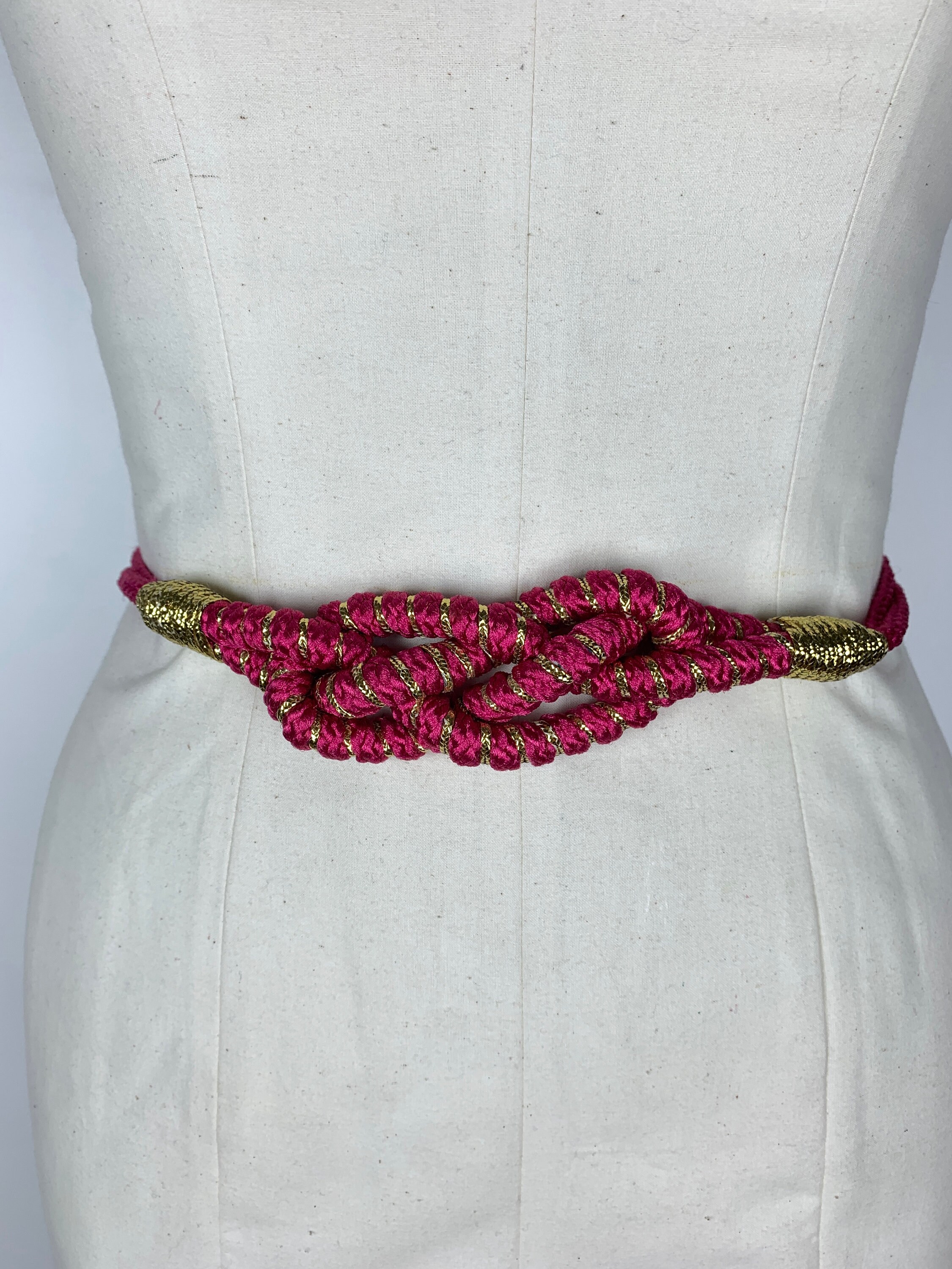 Hot Pink Belt / 1980s Rope Belt / Woven 