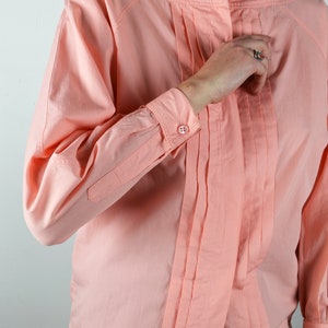 Vintage 80s Button Up Shirt / DETAILS / Peach Pink Blouse Top / 1980s 1990s 90s / Small XS Medium / Pleats Cuffs image 3