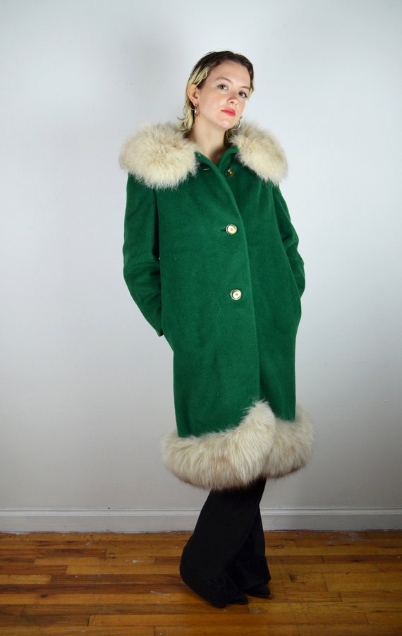 Vintage 50s 60s Coat / Green Wool Coat 