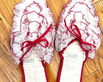 Vintage 60s 1960s White Hot Pink Slippers Mod House Hostess Shoes size 7 37 Twiggy Go-Go