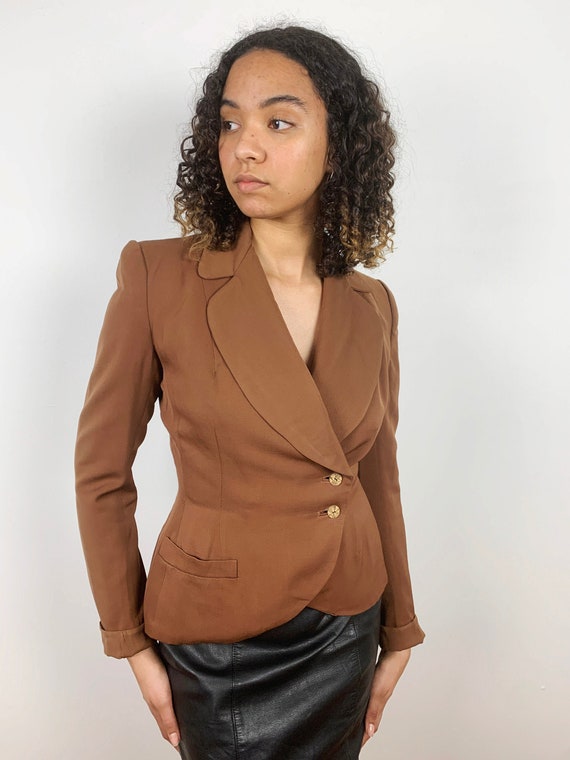 Vintage 40s Tulip Peplum Suit Jacket, 40s Brown Wo