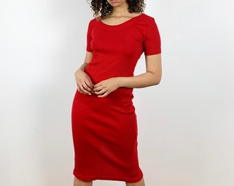 Vintage 80s 90s Bodycon Dress / 1980s 1990s All That Jazz Vintage Dress / Bandage Body Con Dress / Red Dress / Long Red Dress / Small Medium