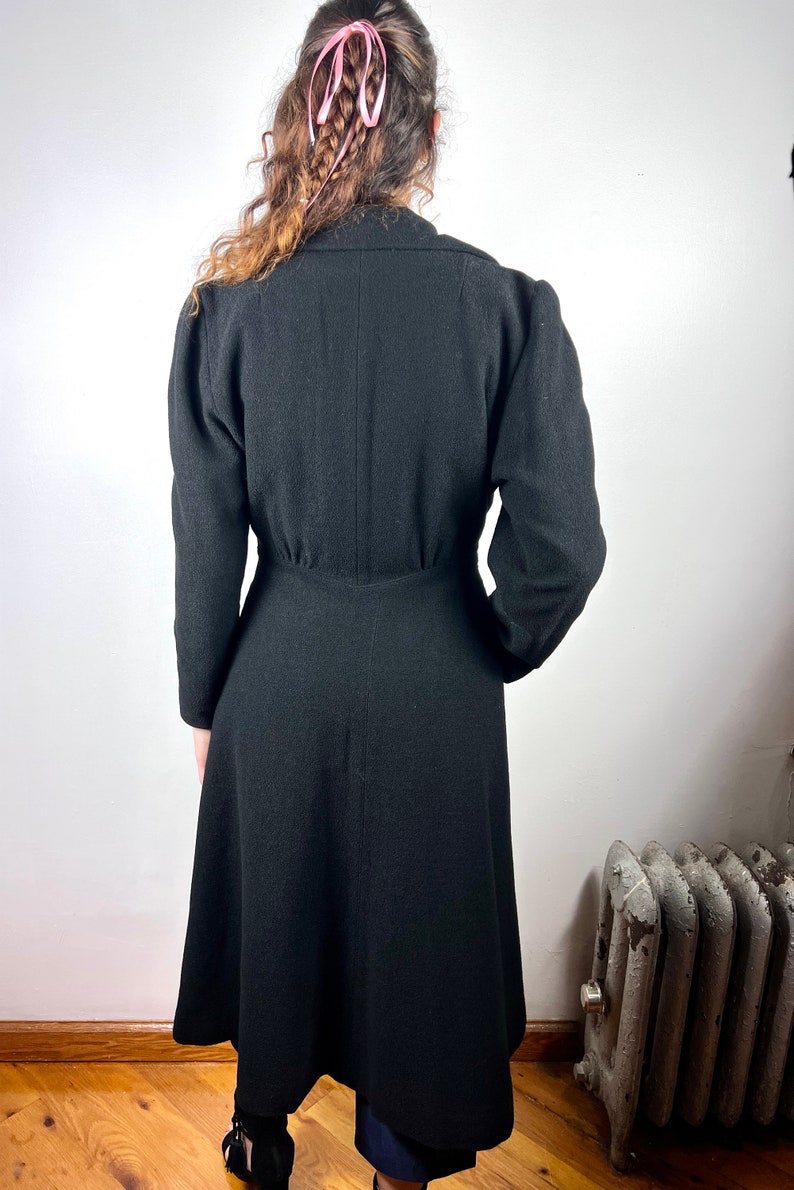 Vintage 1930s 1940s Long Coat Jacket / Vintage Boucle Black Coat Jacket / 40s Wool Suit Jacket / Rockabilly Pin Up Pinup VLV Large Medium image 4