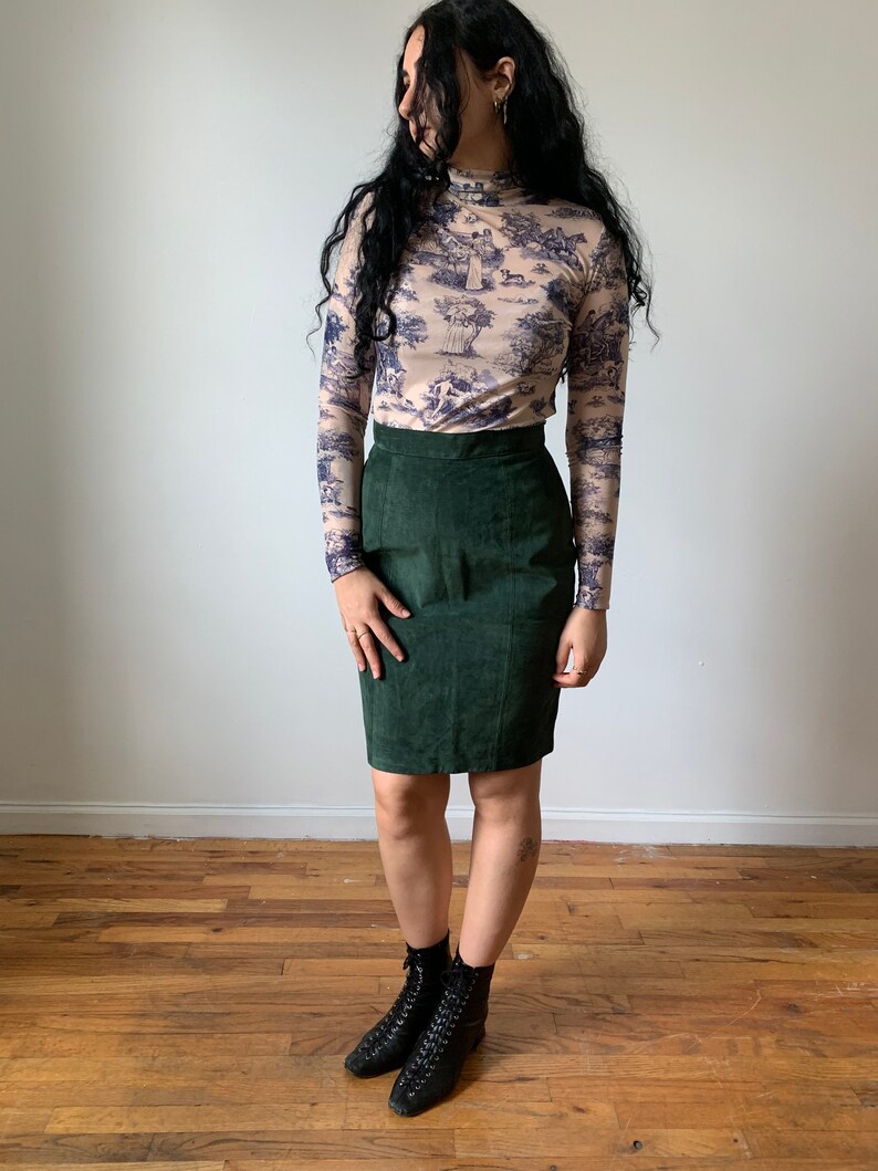 Vintage 80s Green Suede Leather Mini Skirt Medium 1980's Etsy