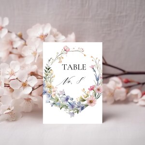 Wildflower Wedding Reception Table Number Card Template, Printable Table Signs, Dinner Table Numbers, Watercolour Floral Invitation, 01