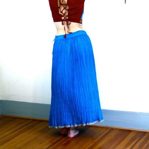 Bright Blue SILK Skirt, Indian Maxi Skirt, Full Boho Skirt, Electric Jewel tone, Ethnic Bohemian, Hippie Belly Dance, Long Ankle length, S M image 2