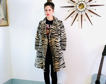 Rare Vintage 60s Tiger Print Coat, Safari Fairmoor La France, 1960s faux fur coat, vintage Animal print jacket, Womens Leopard print peacoat