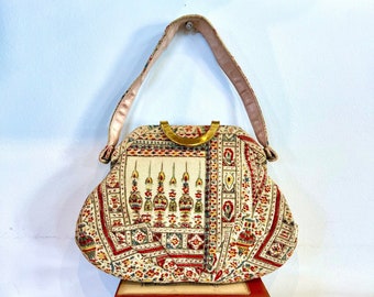 Vintage 1950s Saks Fifth Avenue Tapestry Paisley Handbag, 50s Tapestry Top Handle Purse, Vintage 50s Saks Fifth Avenue Handbag