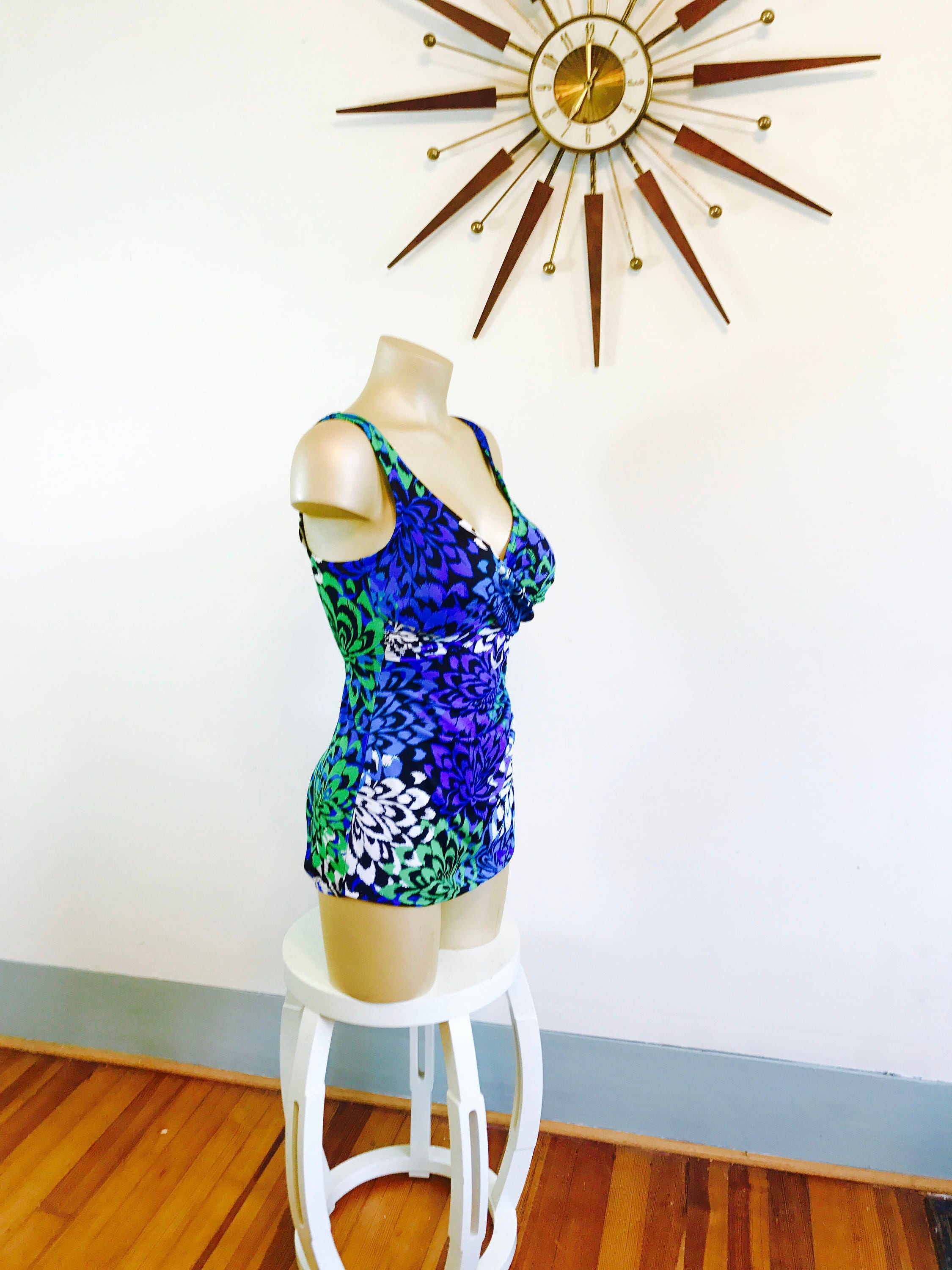 Bombshell Swimsuit, 60s Onepiece, Skirted swimsuit, 60s Bathing Suit