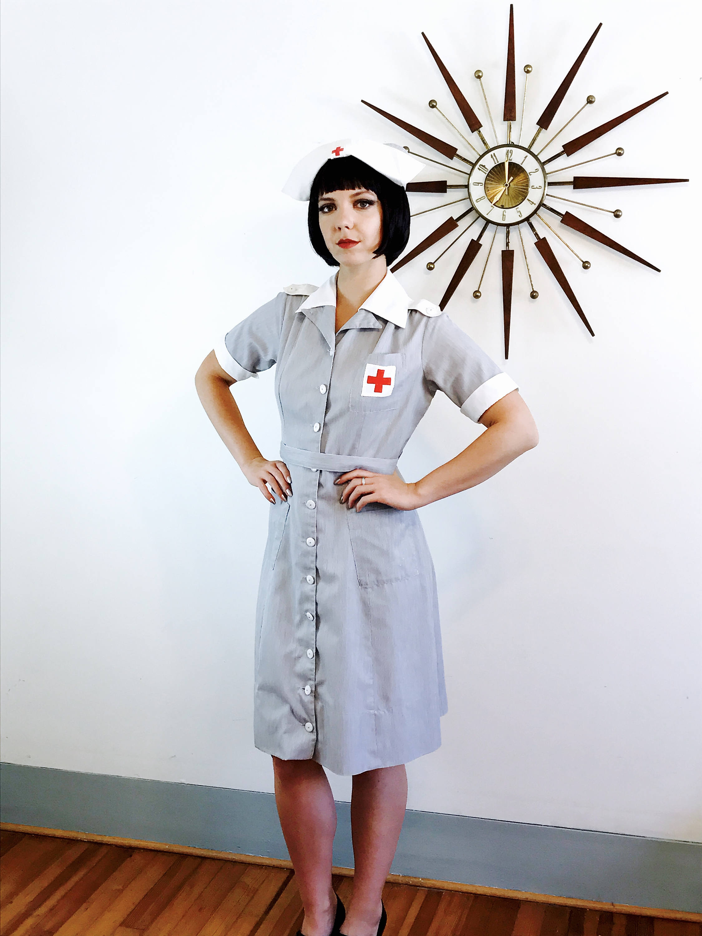 Authentic 1940s Red Cross Uniform, Vintage 40s Nurse Uniform, WWII Nurse,  It's a Dilly Uniform, WW2 uniform, Red Cross Uniform, Size L