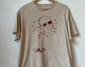 2005 Hunter S. Thompson Bat Country Funeral Ceremony T-Shirt, VTG Fear and Loathing in Las Vegas Memorial Tee, Beige & Burgundy Screen Print